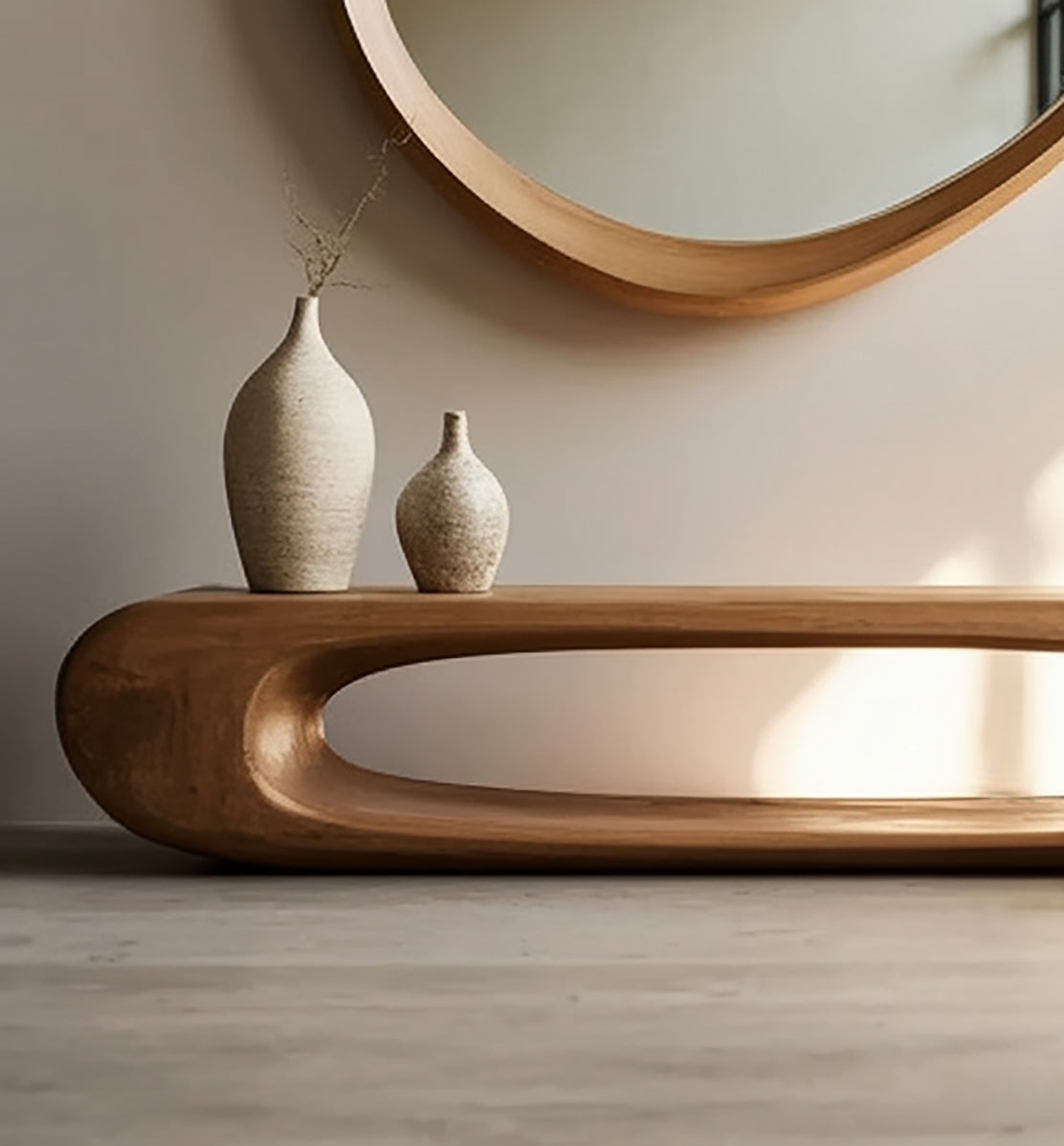 Handgemaakte Onregelmatige Houten Spiegel – Mid Century Modern Wandspiegel