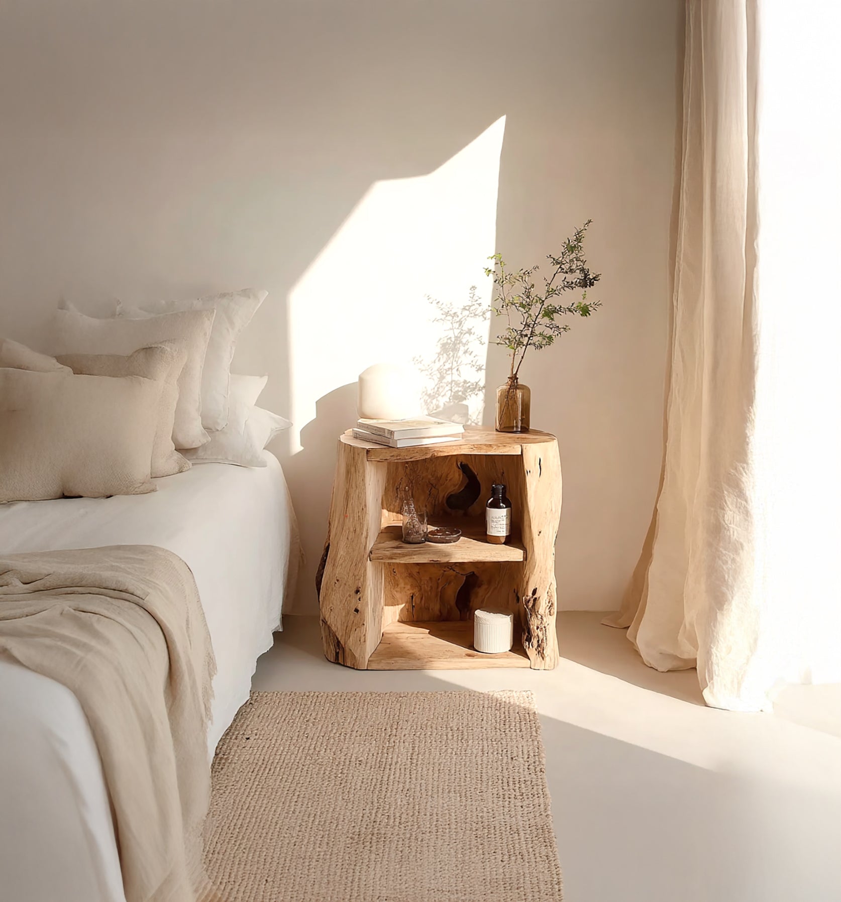 Handmade Nightstand with Drawer – Rustic Natural Wood Bedside Table