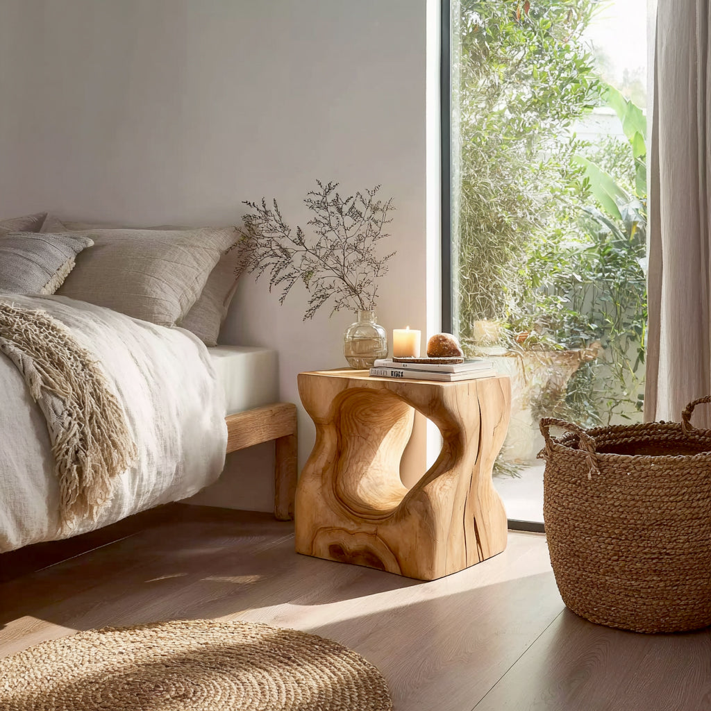 Farmhouse Nightstand for Bedroom – Rustic Wooden Bedside Table with Drawer