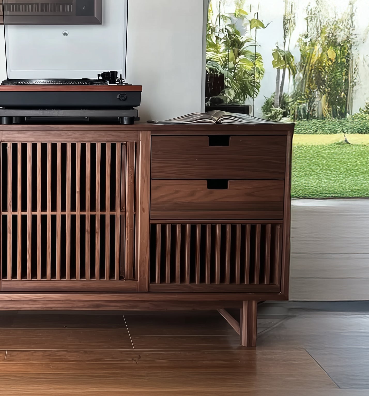 Handcrafted Record Player Stand – Natural Wood Turntable Station with Storage, Customizable Record Cube Organizer