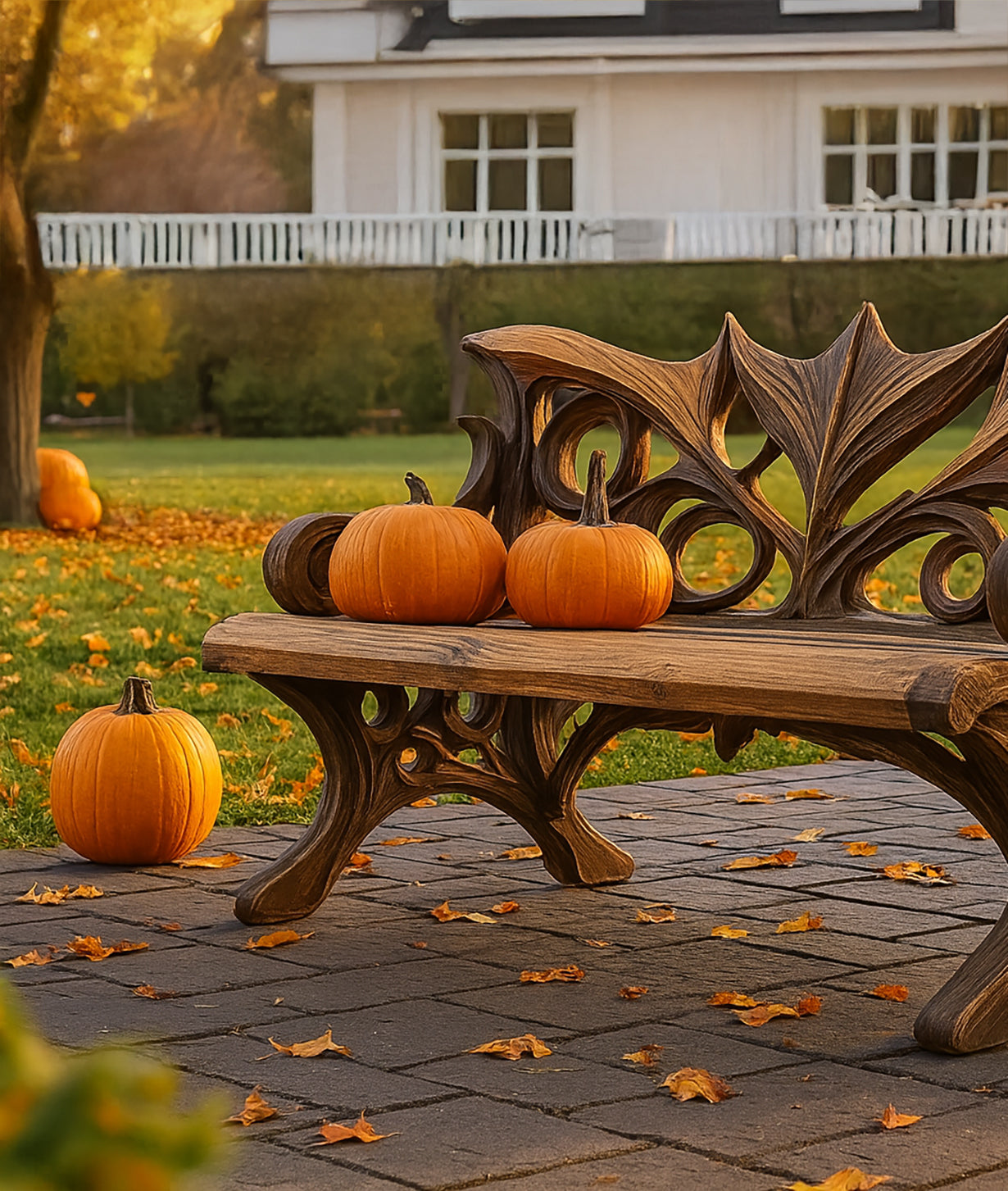Rustic Outdoor Halloween Bench – Handcrafted Mid Century Porch Seat