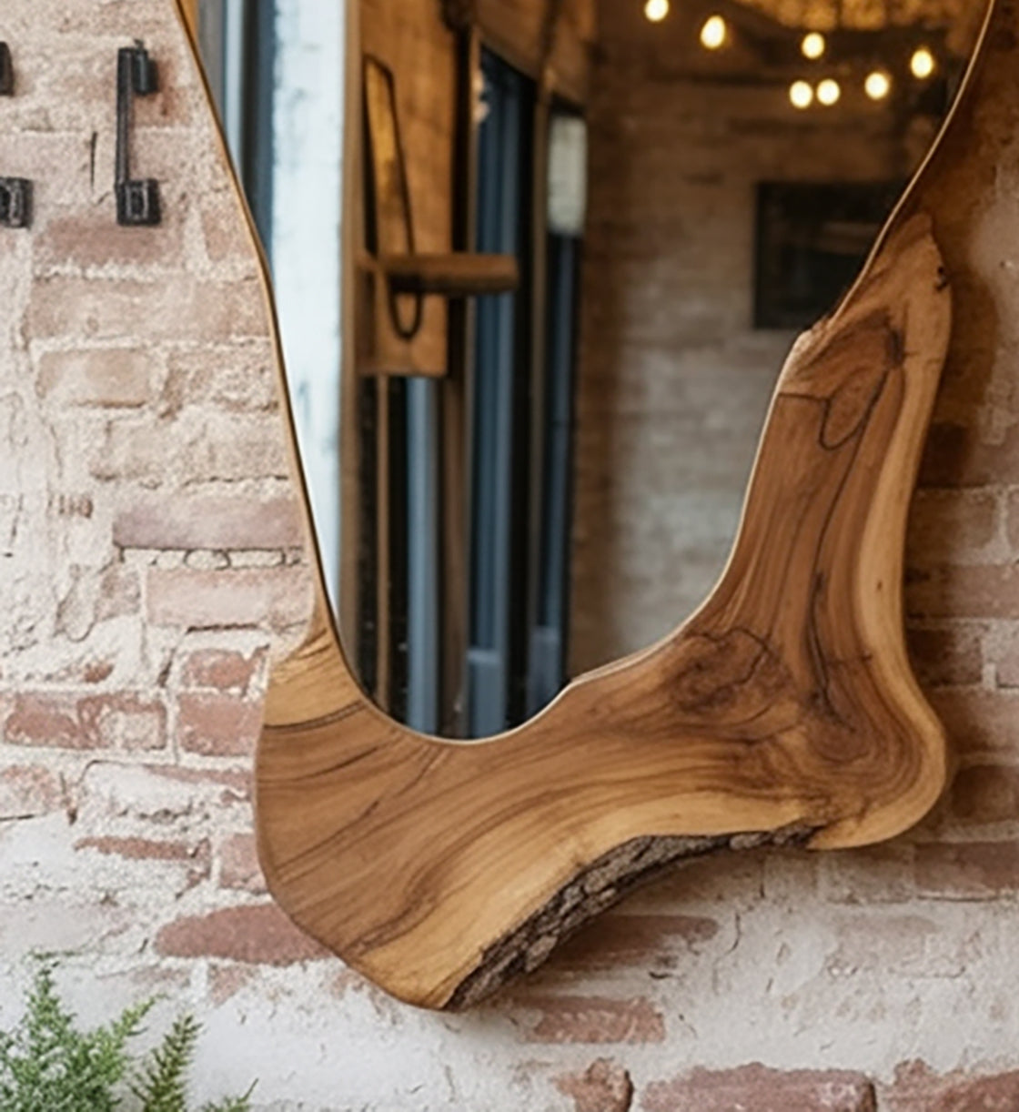 Modern Live Edge Wall Mirror – Handmade Wooden Mirror for Living Room & Bathroom