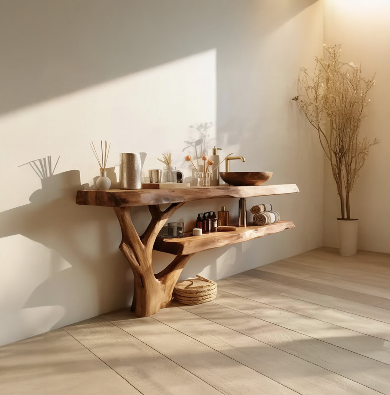 Handcrafted Live Edge Bathroom Vanity – Farmhouse Solid Wood Cabinet