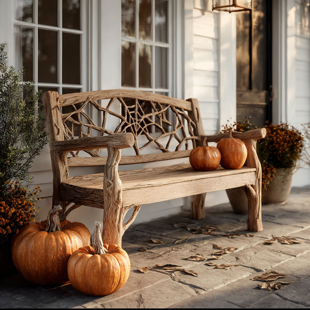 Farmhouse Deck Seating Bench – Handcrafted Wooden Halloween Porch Seat