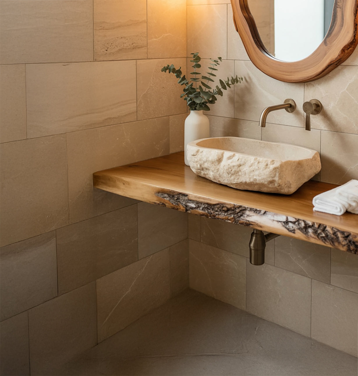 Meuble Vasque Flottant en Bois Massif – Étagère Live Edge