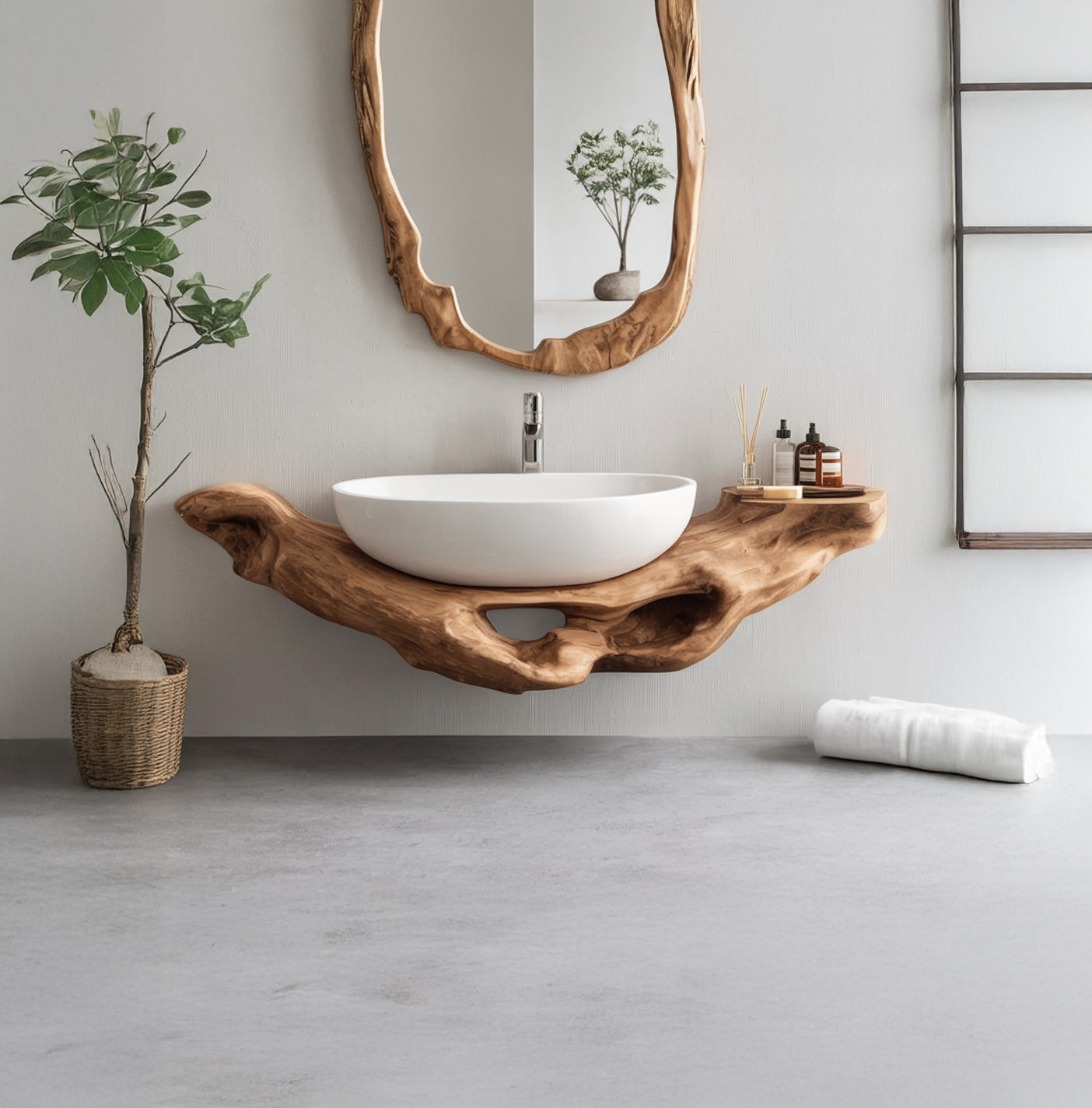 Organic Live Edge Wooden Bathroom Vanity Shelf – Handcrafted Solid Wood