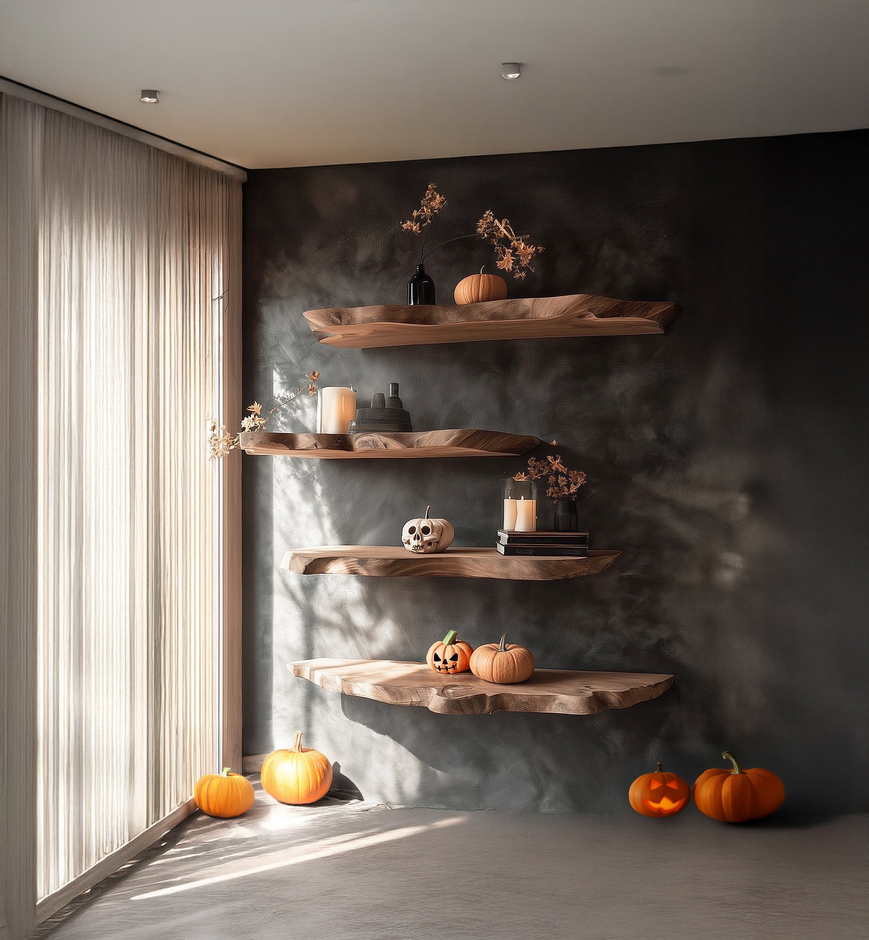 Live Edge Floating Shelves – Solid Wood Wall Shelf for Rustic Kitchen or Home Bar Decor