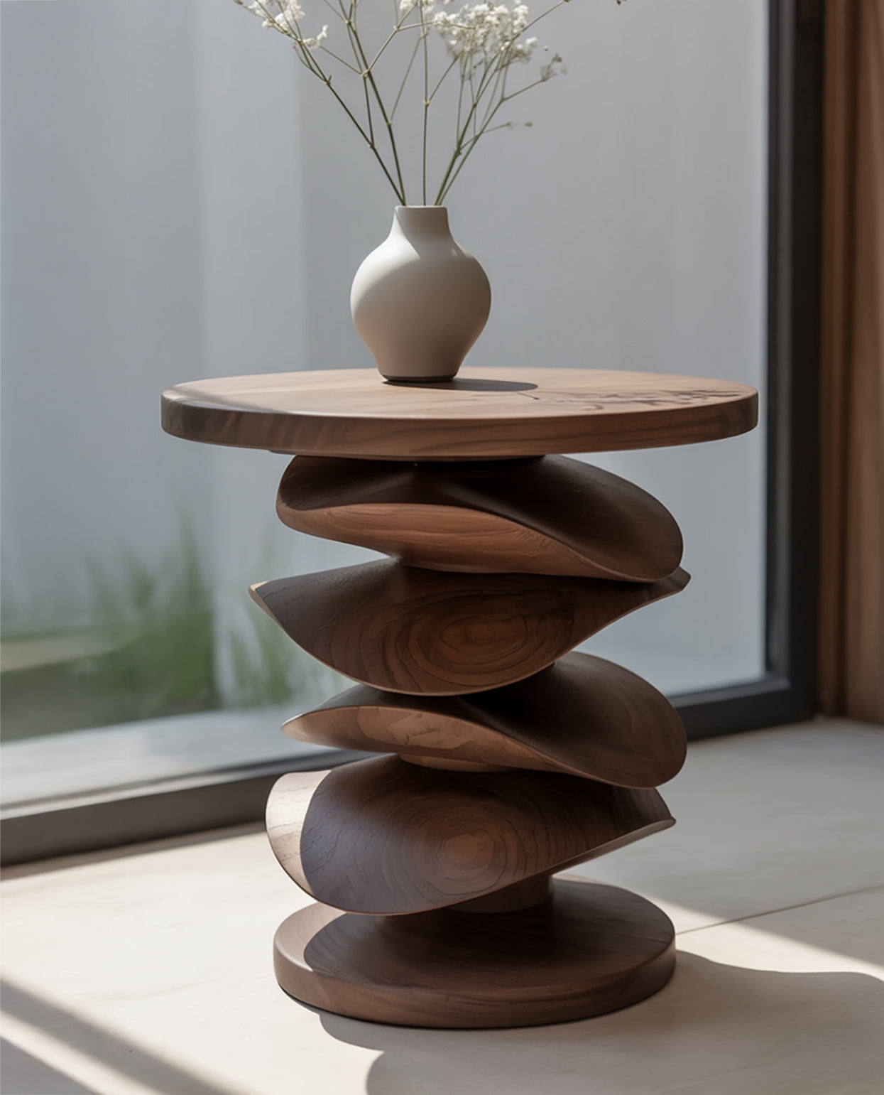 Solid Wood Sculptural Table – Handmade Japandi Style Coffee Table