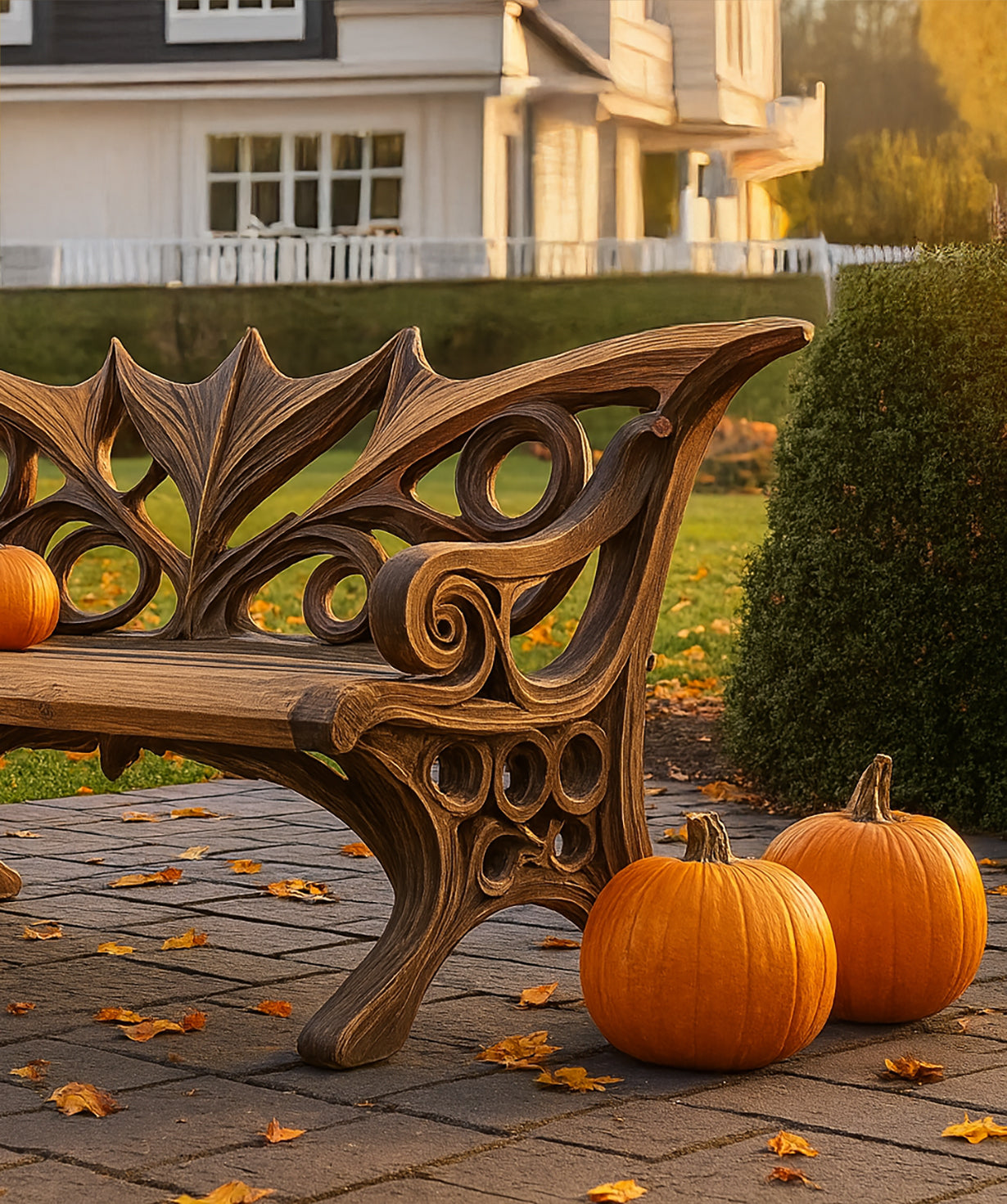 Rustic Outdoor Halloween Bench – Handcrafted Mid Century Porch Seat