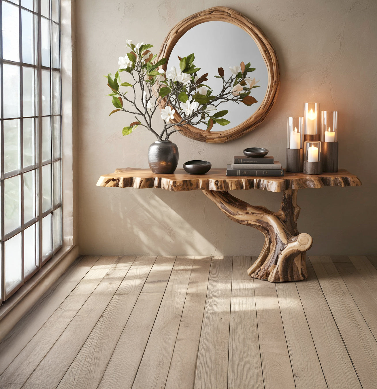 Floating Live Edge Console Table – Rustic Solid Wood Entryway & Hallway Accent