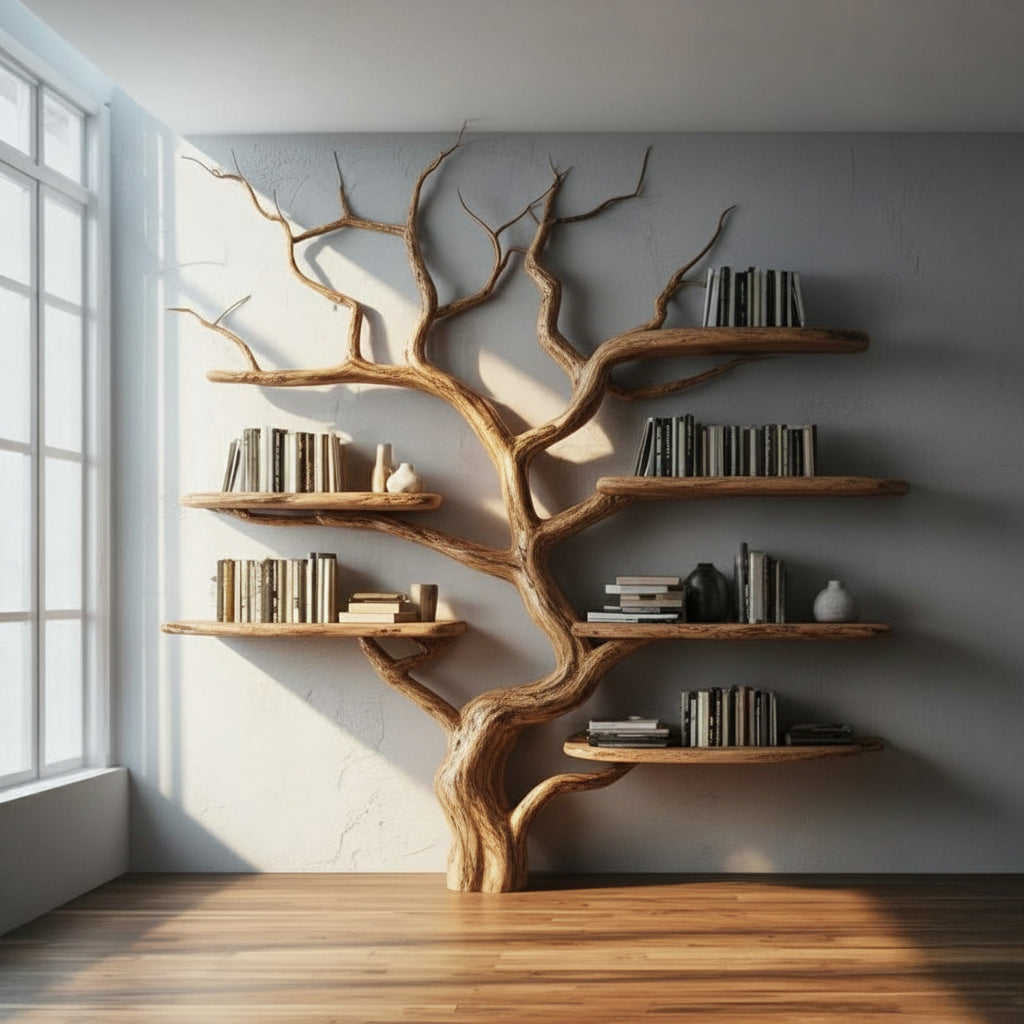 Rustic Tree Bookshelf – Handmade Wooden Branch Wall Shelf