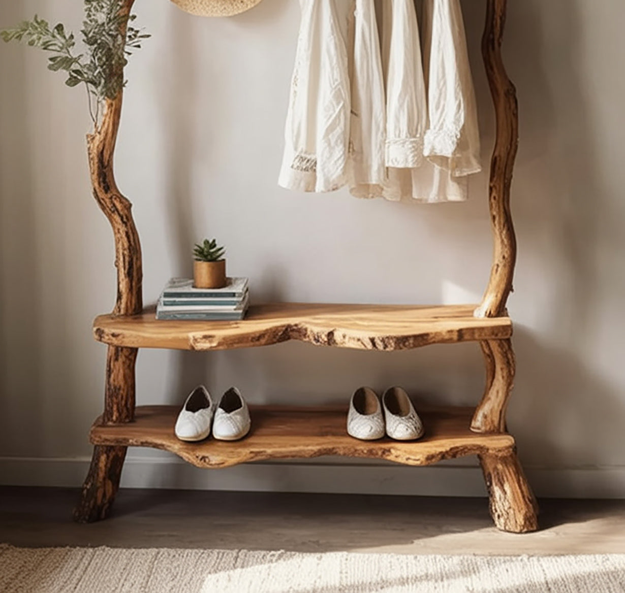 Patères murales en branche d’arbre – Porte-manteau en bois flotté massif