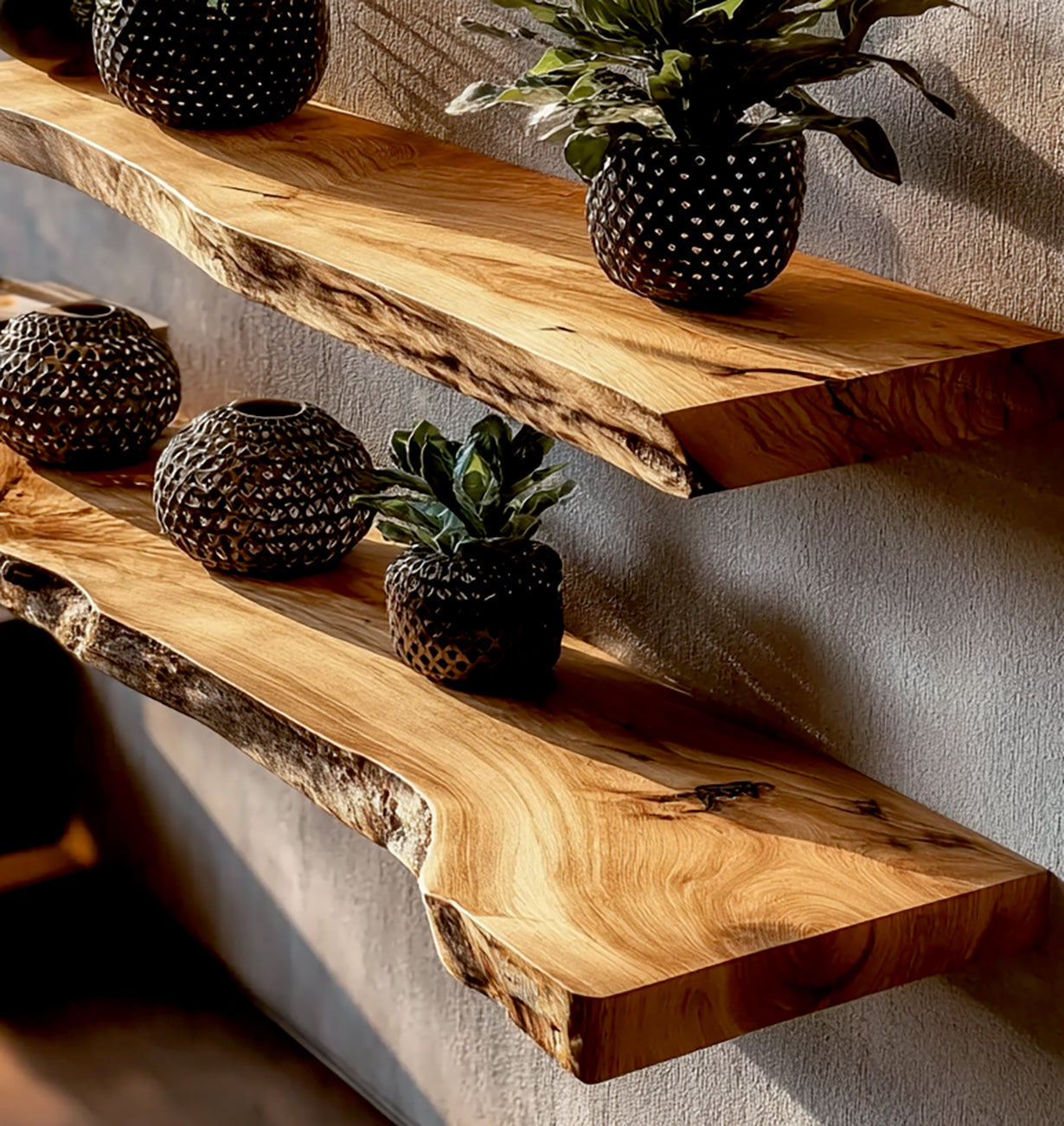 Handmade Modern Wood Shelves – Natural Live Edge Floating Wall Shelf