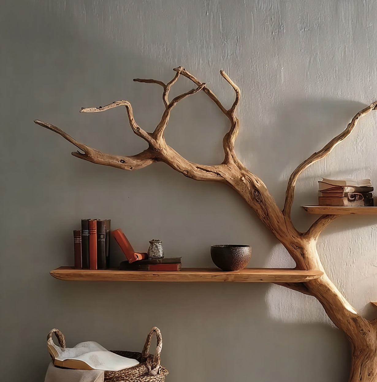 Handcrafted Tree Bookshelf – Rustic Branch Wall Shelf Art Made from Natural Wood