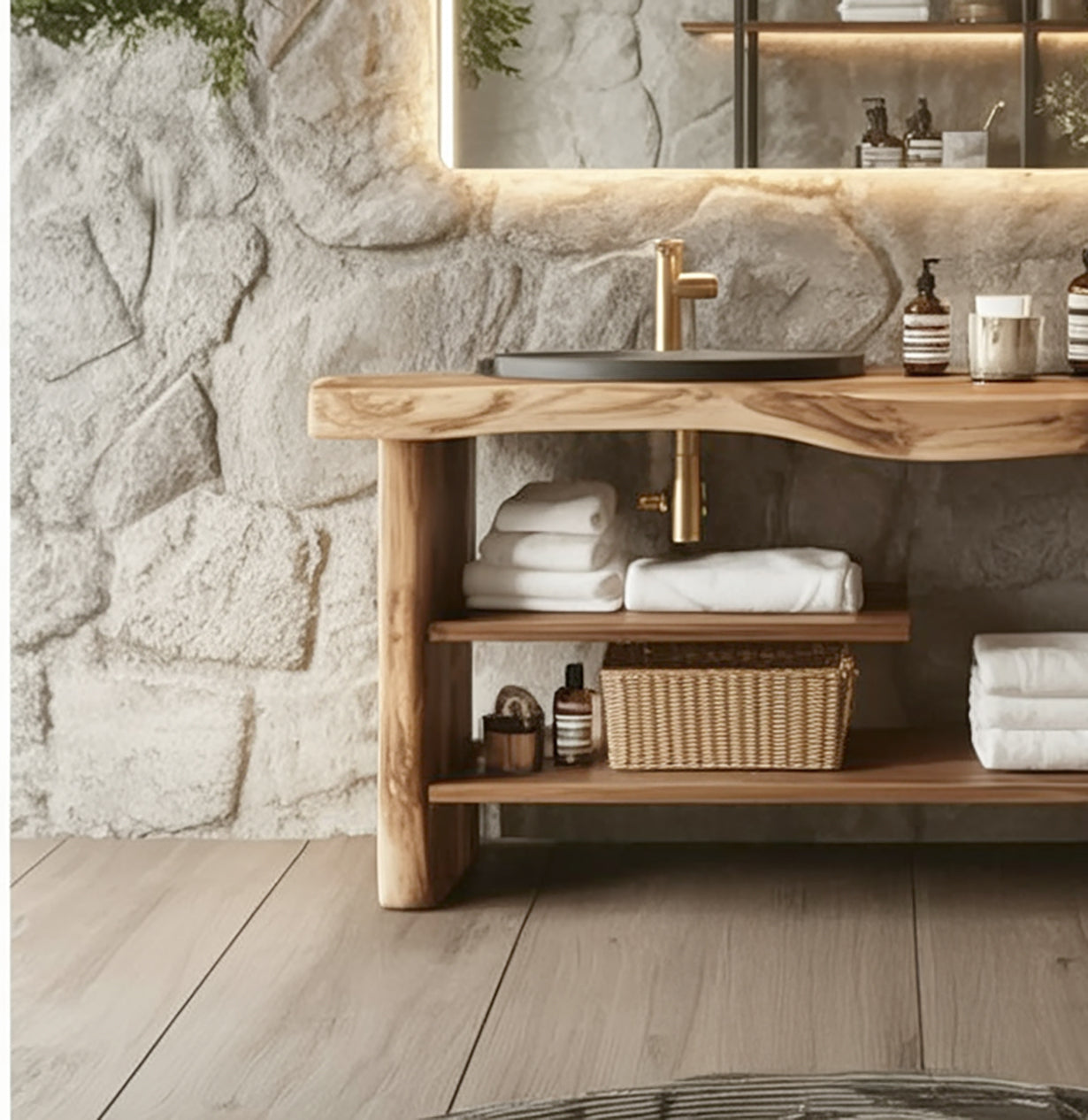 Handcrafted Natural Wood Vanity Table for Bathroom