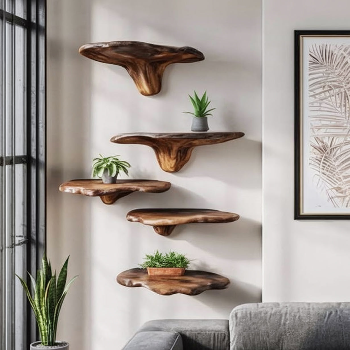 Handcrafted Live Edge Wooden Floating Shelves – Organic Wall Shelf Set