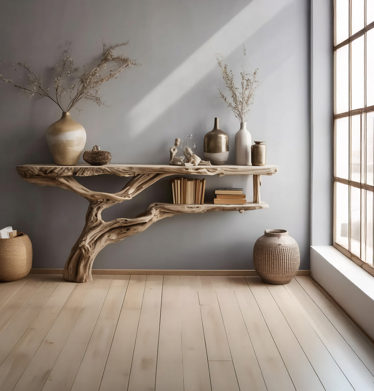 Natural Wood Branch Console Table – Handmade Sculptural Entryway Furniture