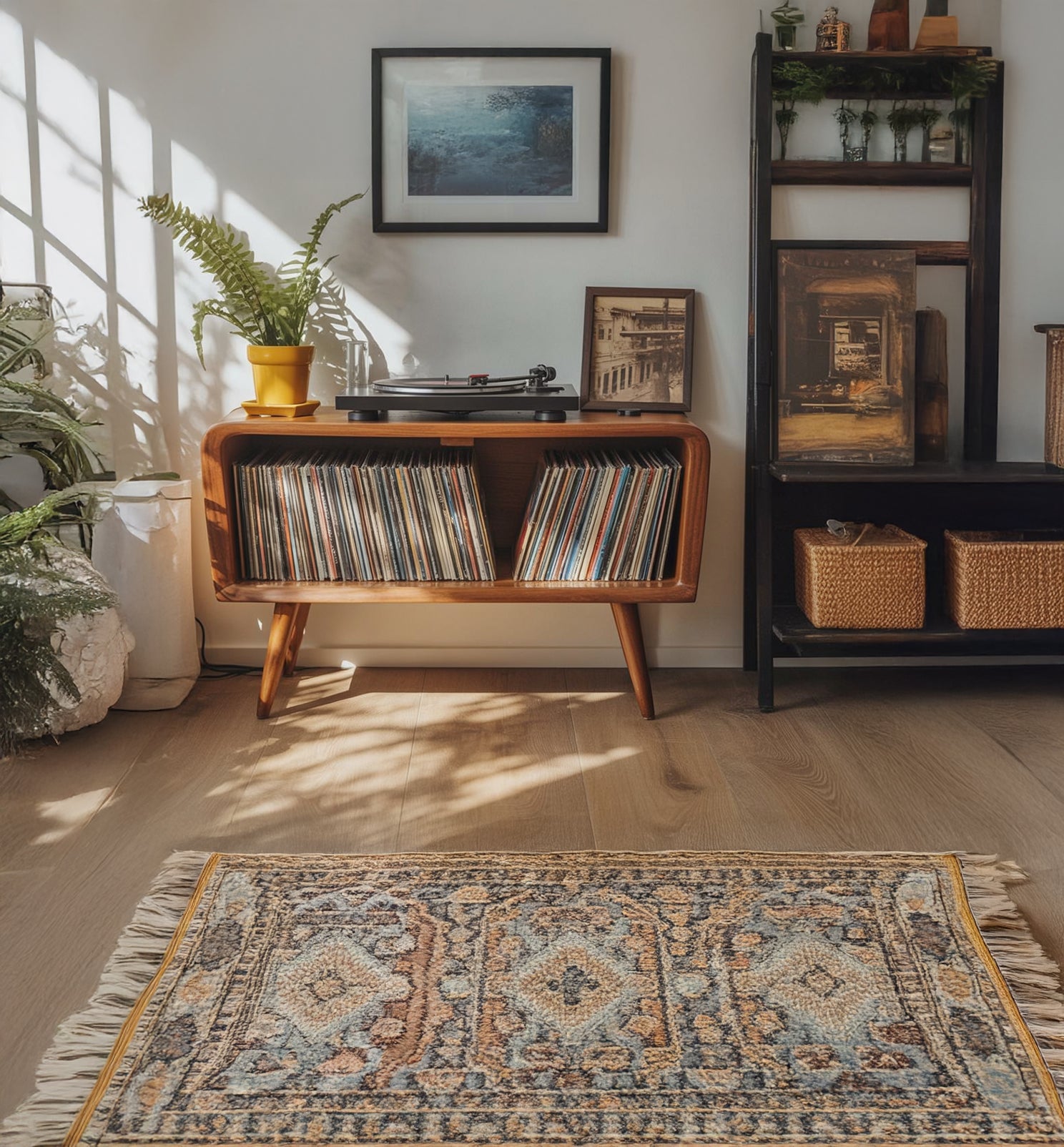 Media Cabinet – Record Player Stand with Vinyl Storage, Turntable Console Table & Display Shelf Organizer