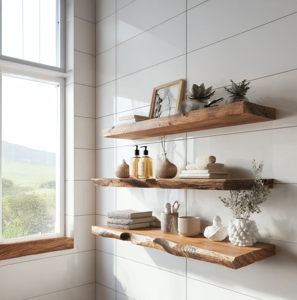Live Edge Floating Shelves – Solid Wood Bathroom or Kitchen Wall Shelf Decor