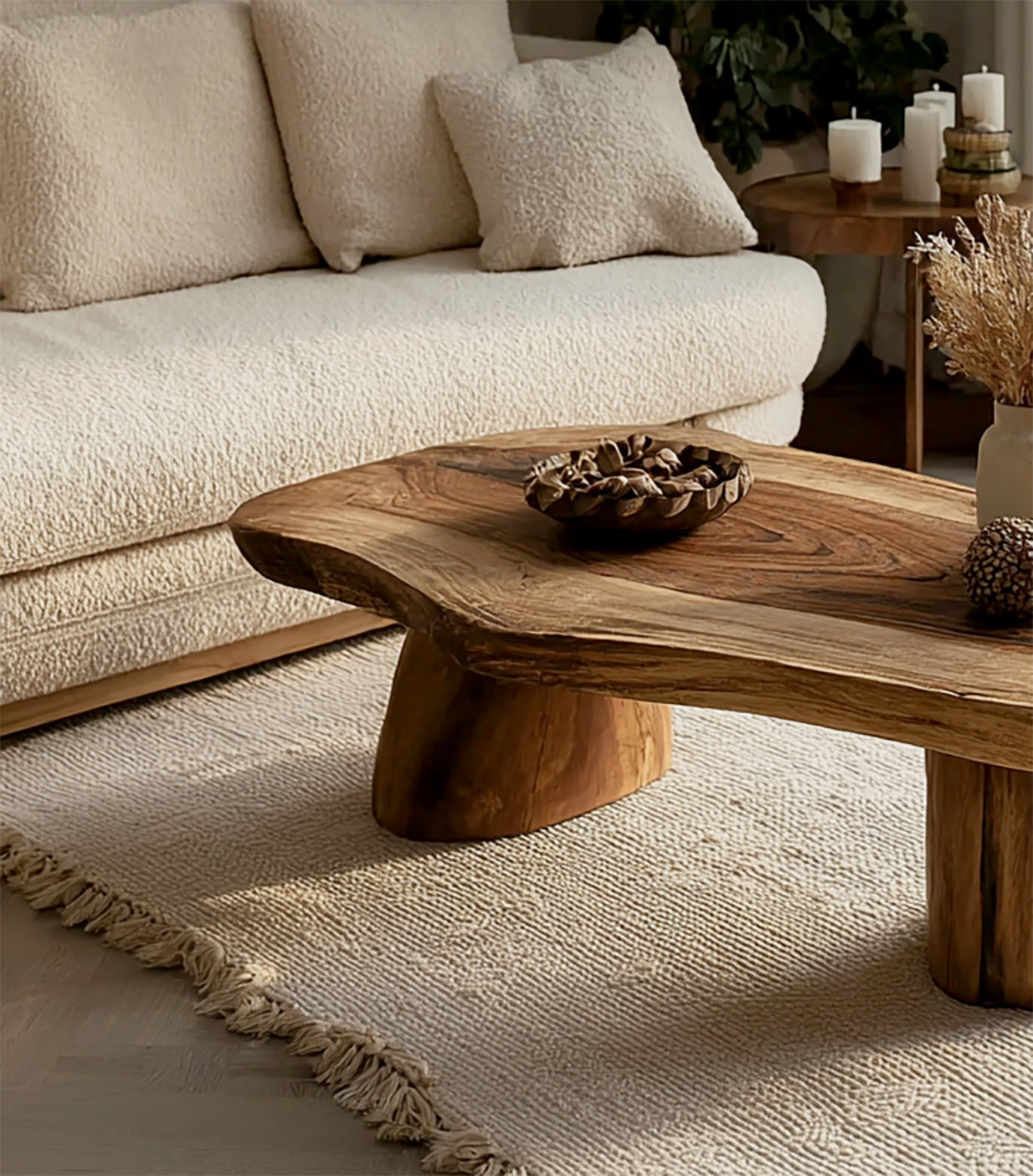 Handcrafted Live Edge Solid Wood Coffee Table – Modern Sculptural Centerpiece