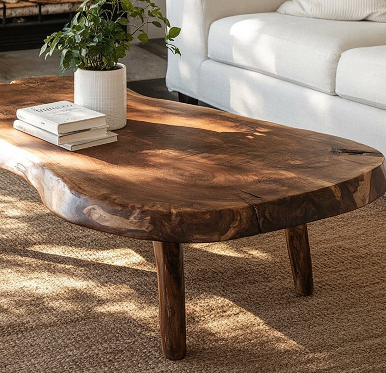 Live Edge Solid Wood Coffee Table – Handcrafted Rustic Organic Low Table