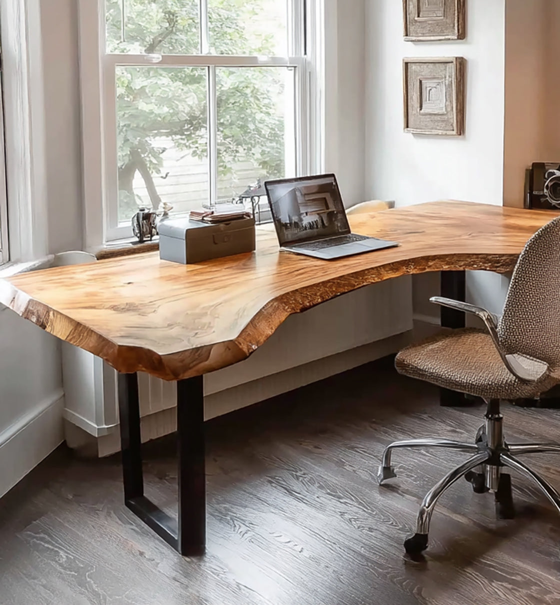 Live Edge L-Shaped Desk – Handmade Solid Wood Corner Desk for Home Office