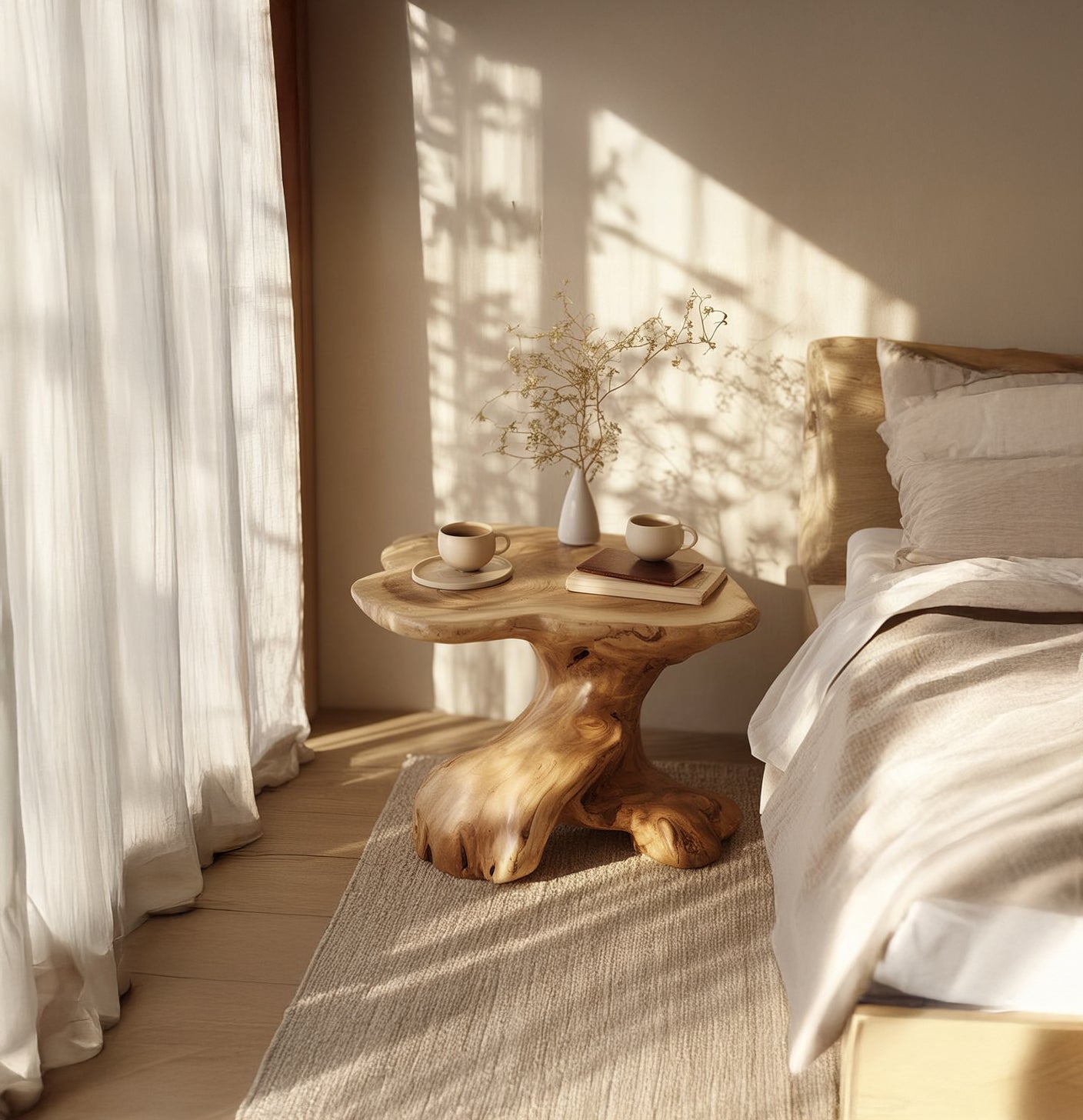 Natural Live Edge End Table – Handmade Wooden Bedside Accent Table