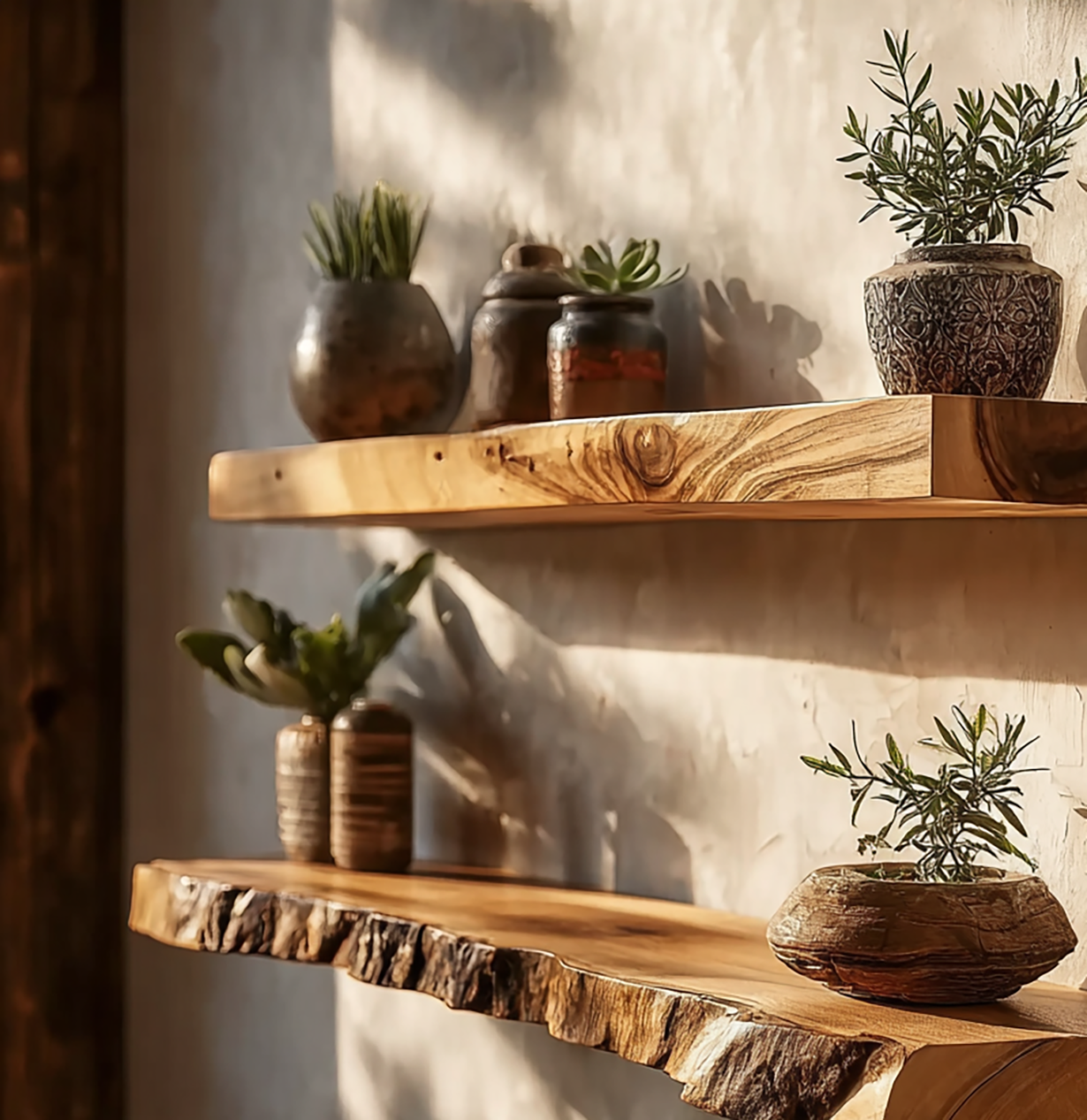 Natural Live Edge Floating Shelves – Deep Rustic Wall Mounted Shelf
