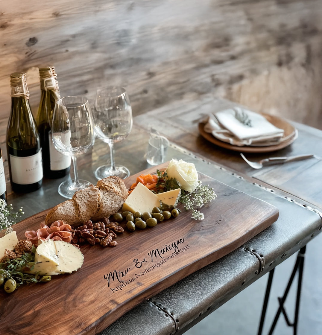 Personalized Live Edge Charcuterie Board – Handmade Solid Wood Cheese & Serving Tray