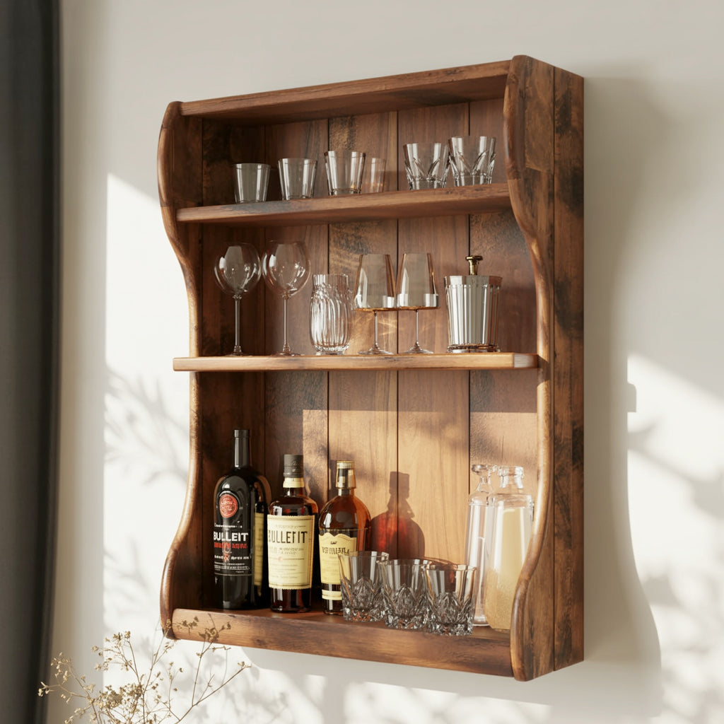 Handcrafted Bar Wall Shelf – Live Edge Floating Home Bar Decor