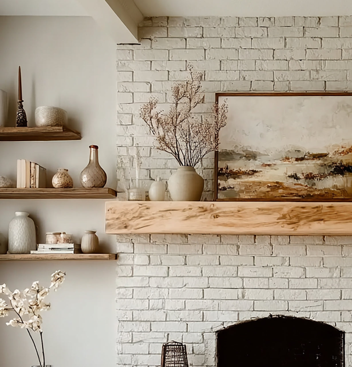 Sustainable Solid Wood Fireplace Mantel – Floating Shelf & Modern Surround