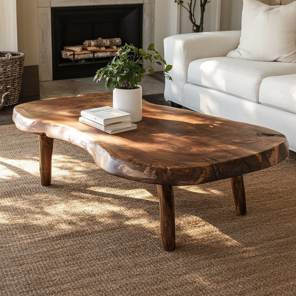 Live Edge Solid Wood Coffee Table – Handcrafted Rustic Organic Low Table