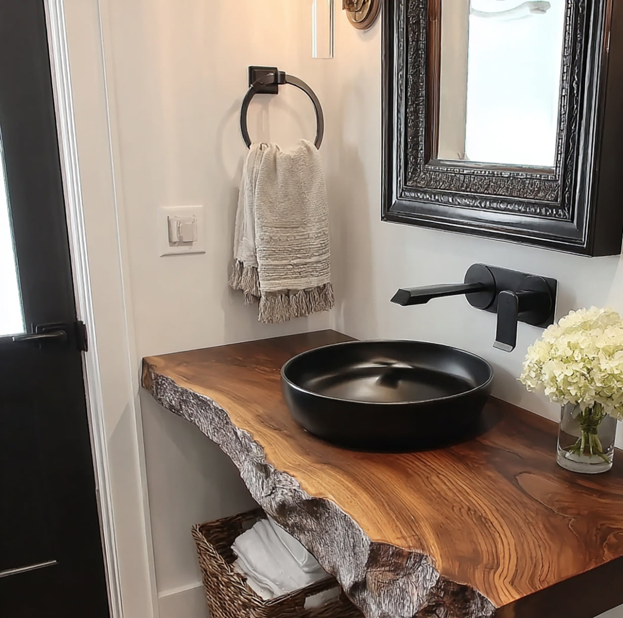 Handmade Live Edge Wood Bathroom Vanity – Rustic Floating Sink Shelf