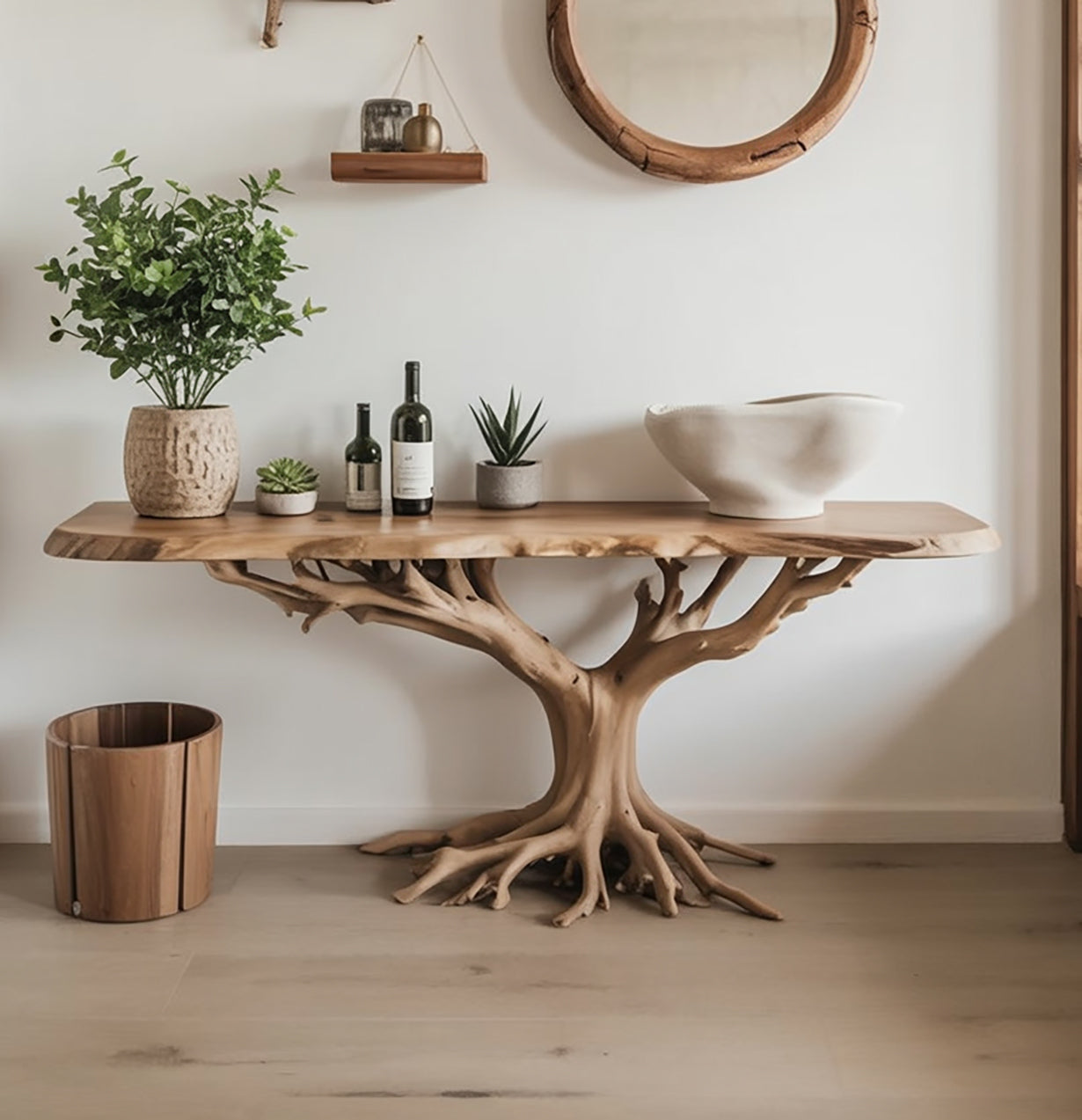 Console En Bois Massif Avec Pied Arbre – Meuble Entrée Unique
