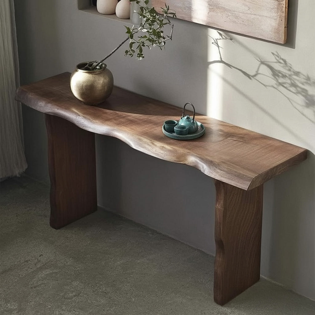 Solid Wood Live Edge Console Table – Minimalist Handmade Entryway Furniture