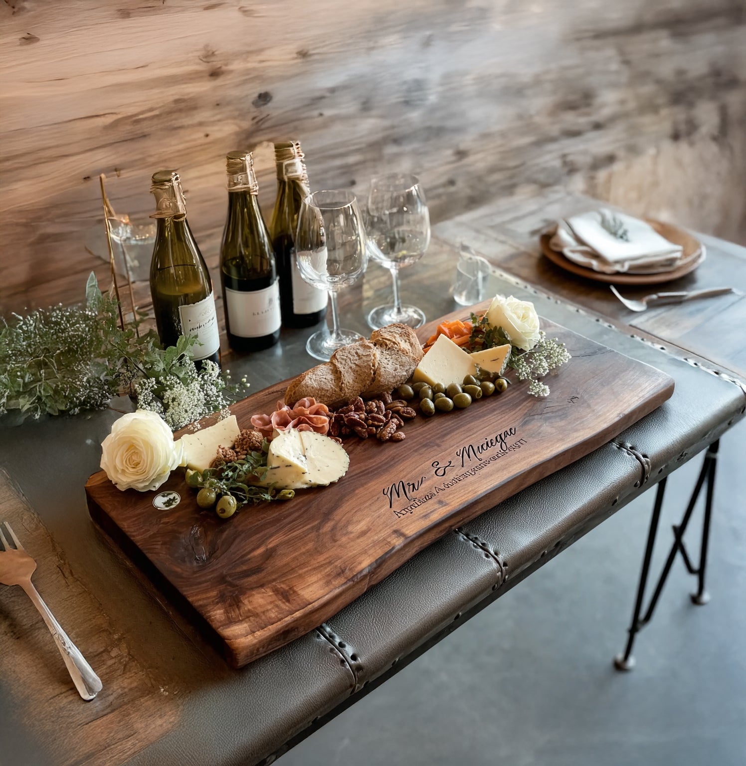 Personalized Live Edge Charcuterie Board – Handmade Solid Wood Cheese & Serving Tray