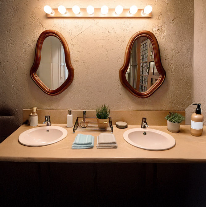 Handmade Olive Wood Mirror – Natural Live Edge Wooden Frame, Irregular Decorative Wall Mirror, Modern Wood Accent