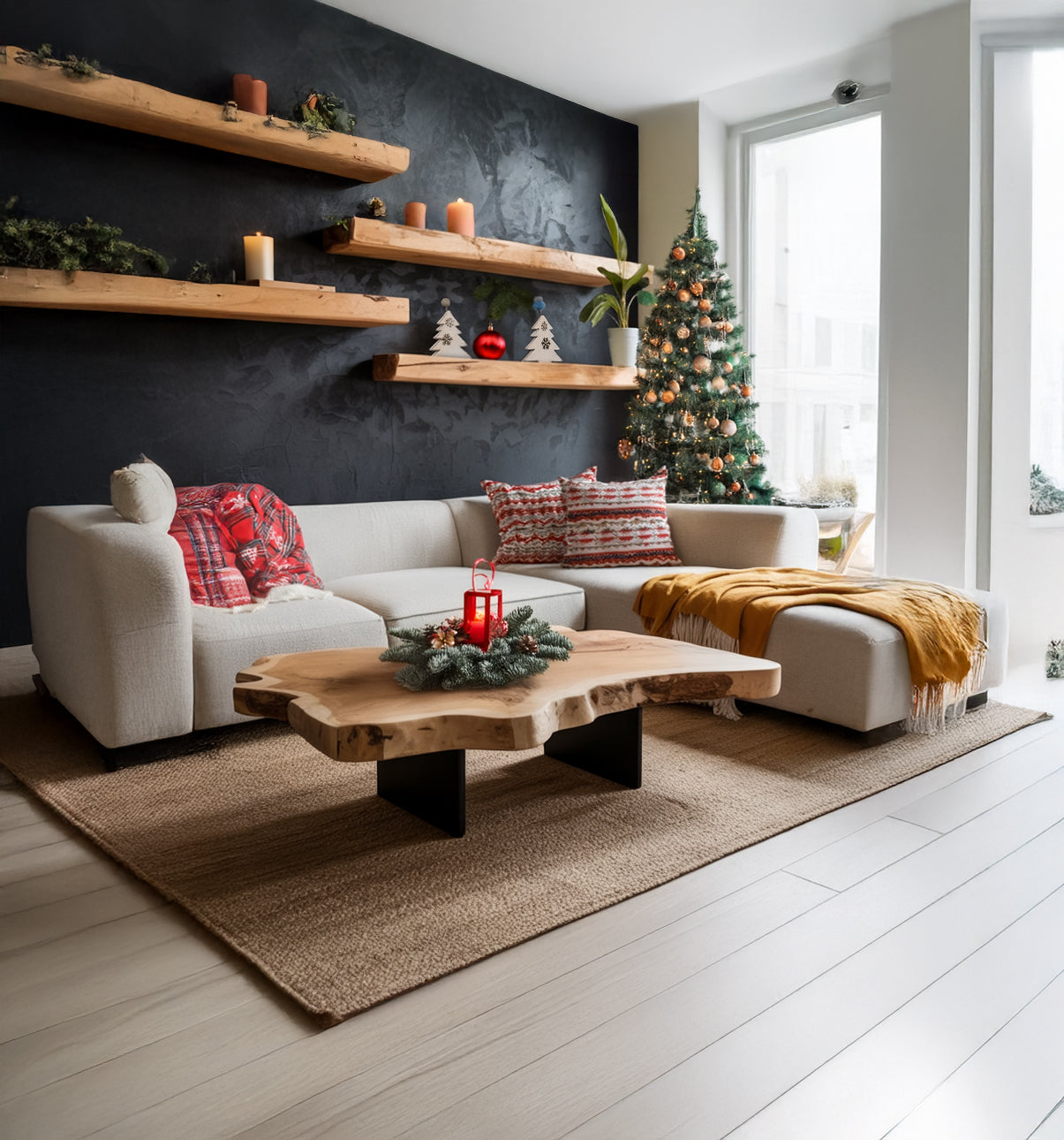 Rustic Live Edge Coffee Table – Handmade Wood Slab with Black Metal Legs