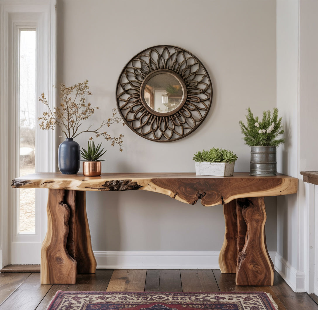 Rustic Live Edge Wooden Console Table – Custom Farmhouse Entryway Dresser