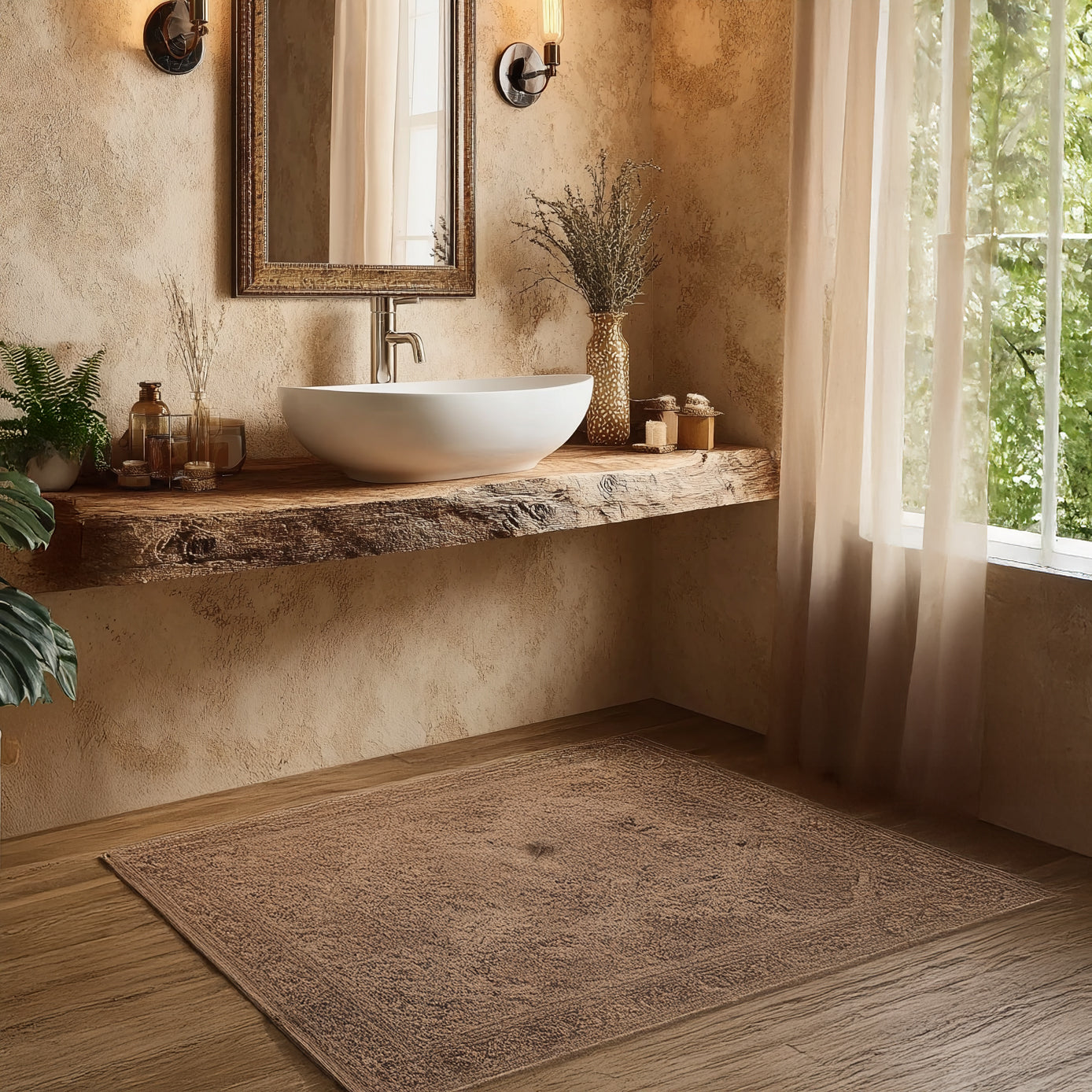 Rustic Vanity Corner Shelf – Handmade Live Edge Bathroom Shelf, Farmhouse Wall Mounted with Brackets