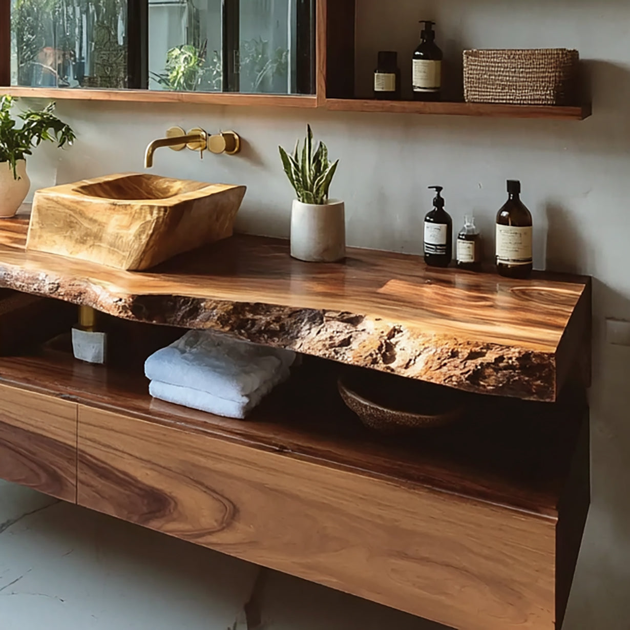 Handcrafted Solid Wood Bathroom Vanity with Vessel Sink