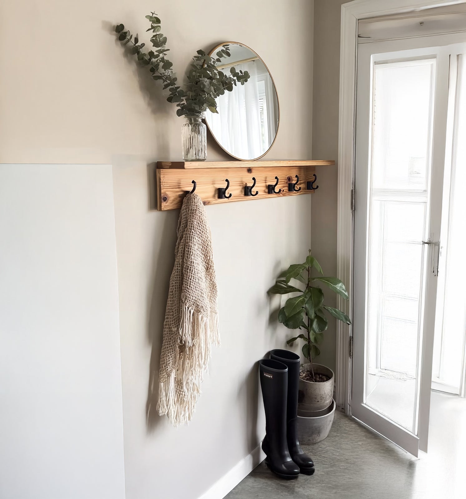 Coat Rack with Shelf – Rustic Modern Wall-Mounted Entryway Organizer