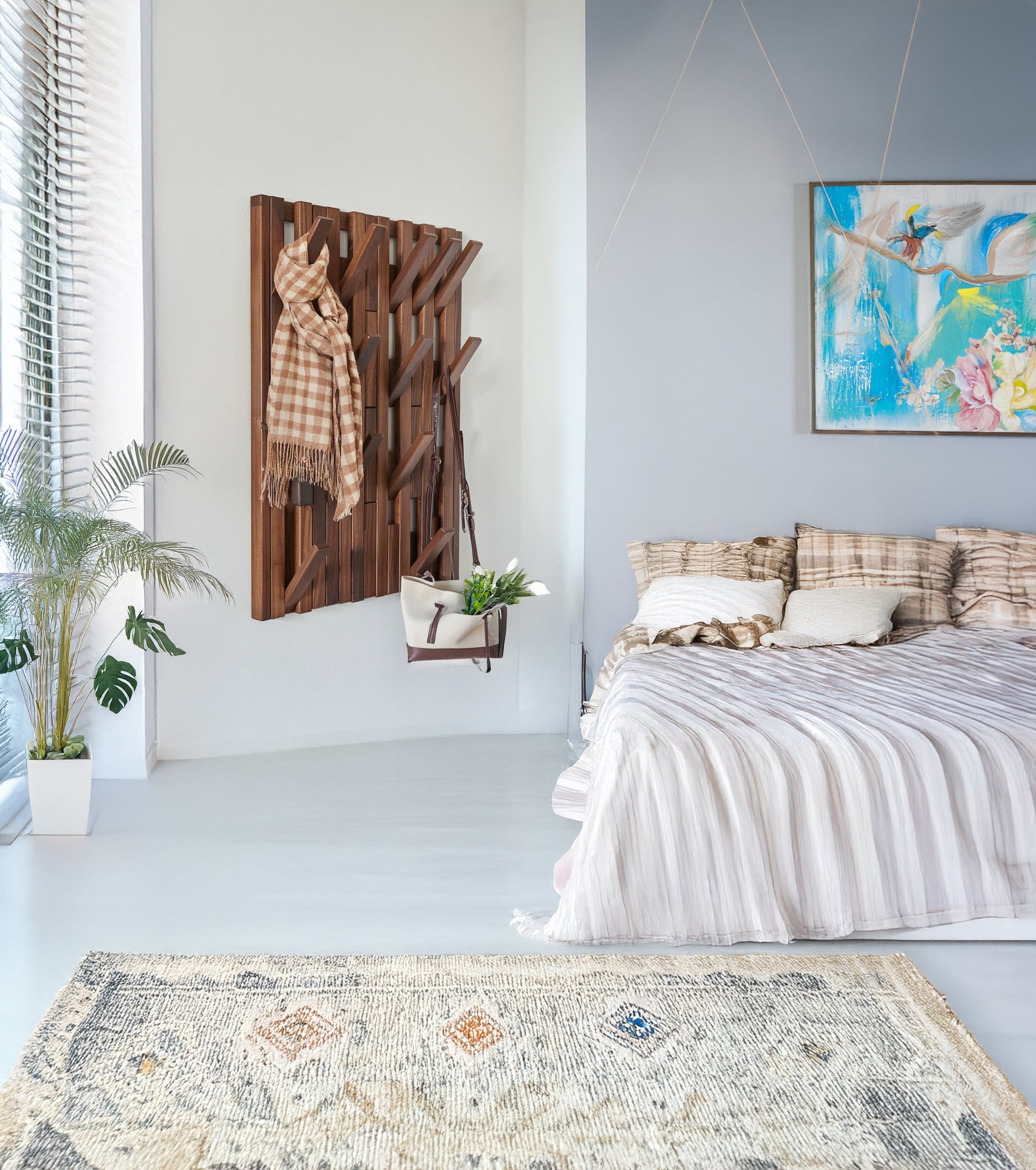 Walnut Piano Coat Rack Wall Mount – Rustic Wood Hooks & Key Holder