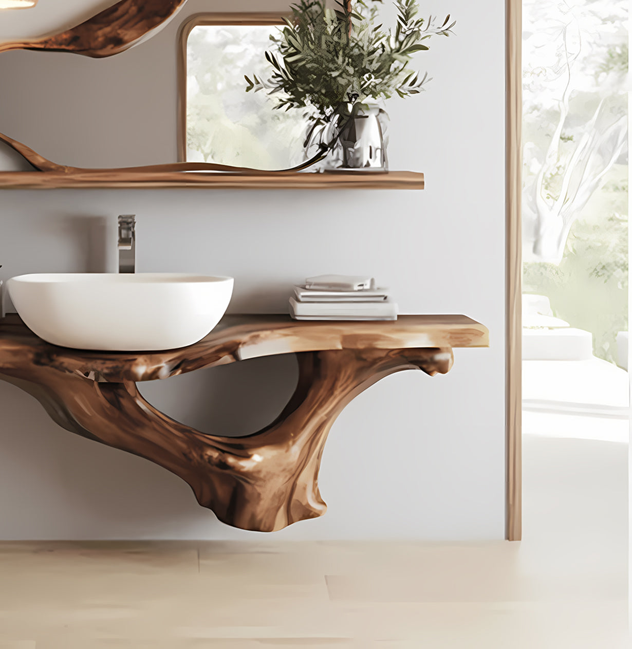 Solid Wood Floating Vanity – Walnut Live Edge Bathroom Sink Console