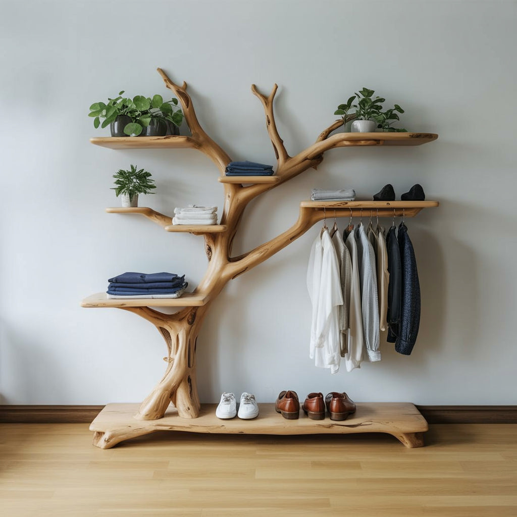 Porte-Manteau Arbre Fait Main Avec Rangement Chaussures