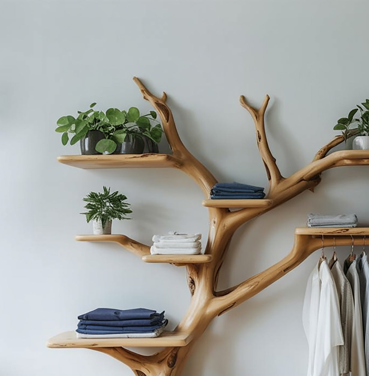 Porte-Manteau Arbre Fait Main Avec Rangement Chaussures