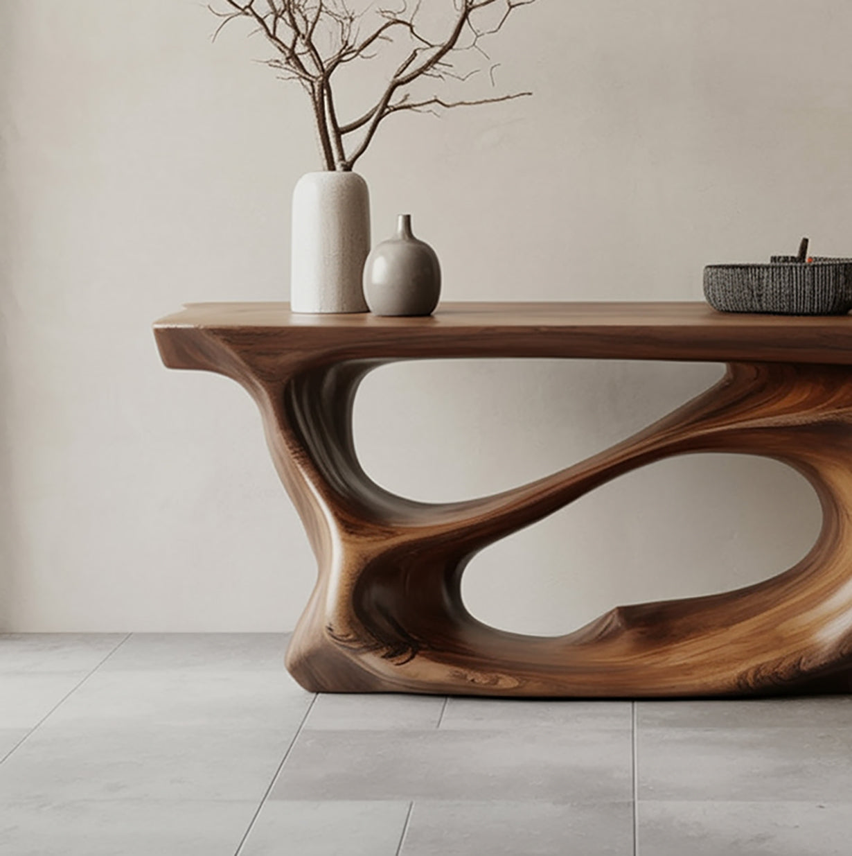 Sculptural Solid Wood Console Table – Organic Modern Entryway Statement Furniture