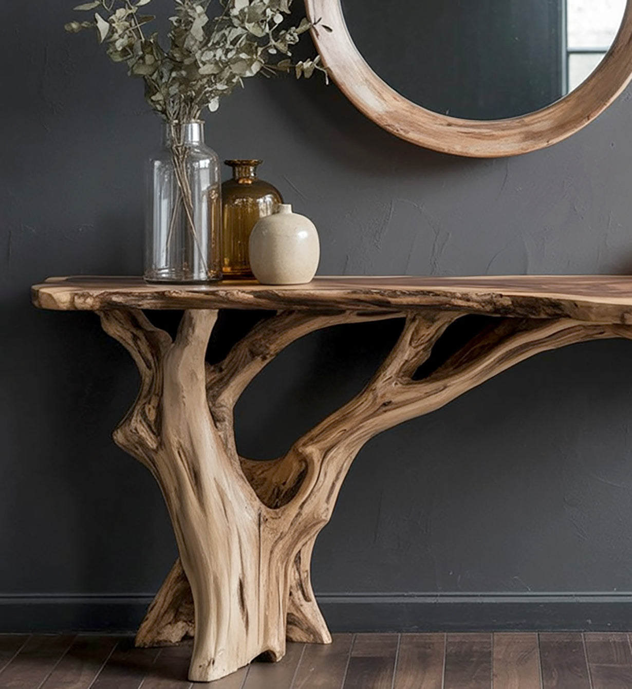 Console en Bois Massif Naturel – Table d’Entrée Sculpturale Fait Main