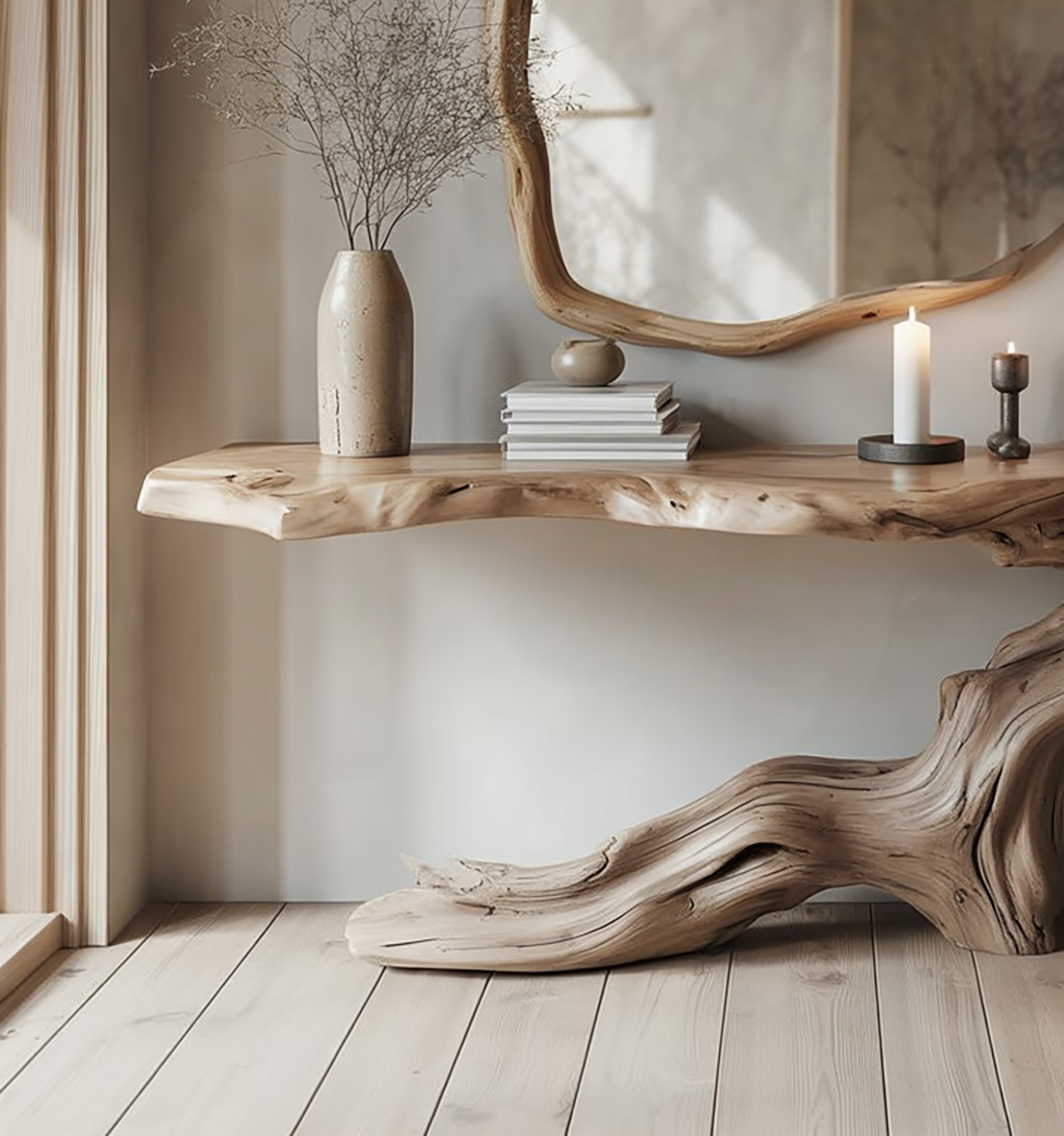 Console en Bois Massif Naturel – Table d’Entrée Rustique Fait Main