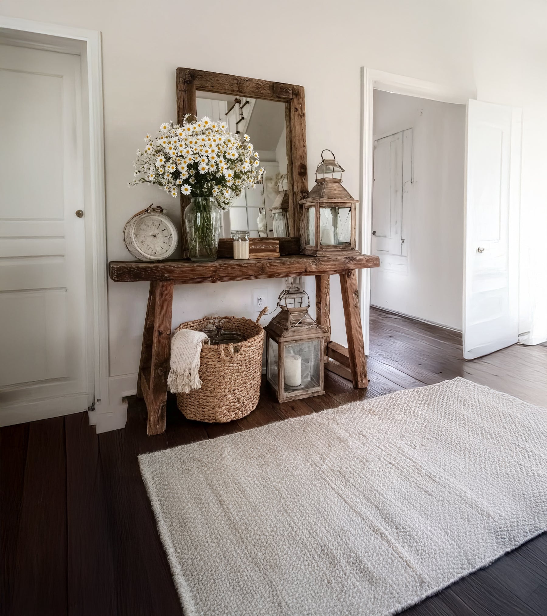 Console Rustique Artisanale en Bois Massif – Table d’Entrée Style Farmhouse à Finition Naturelle